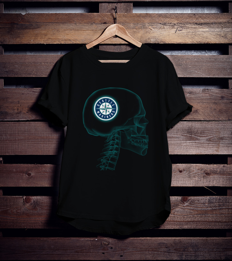 Seattle Mariners Brain Halloween X-Ray Skull T-Shirt