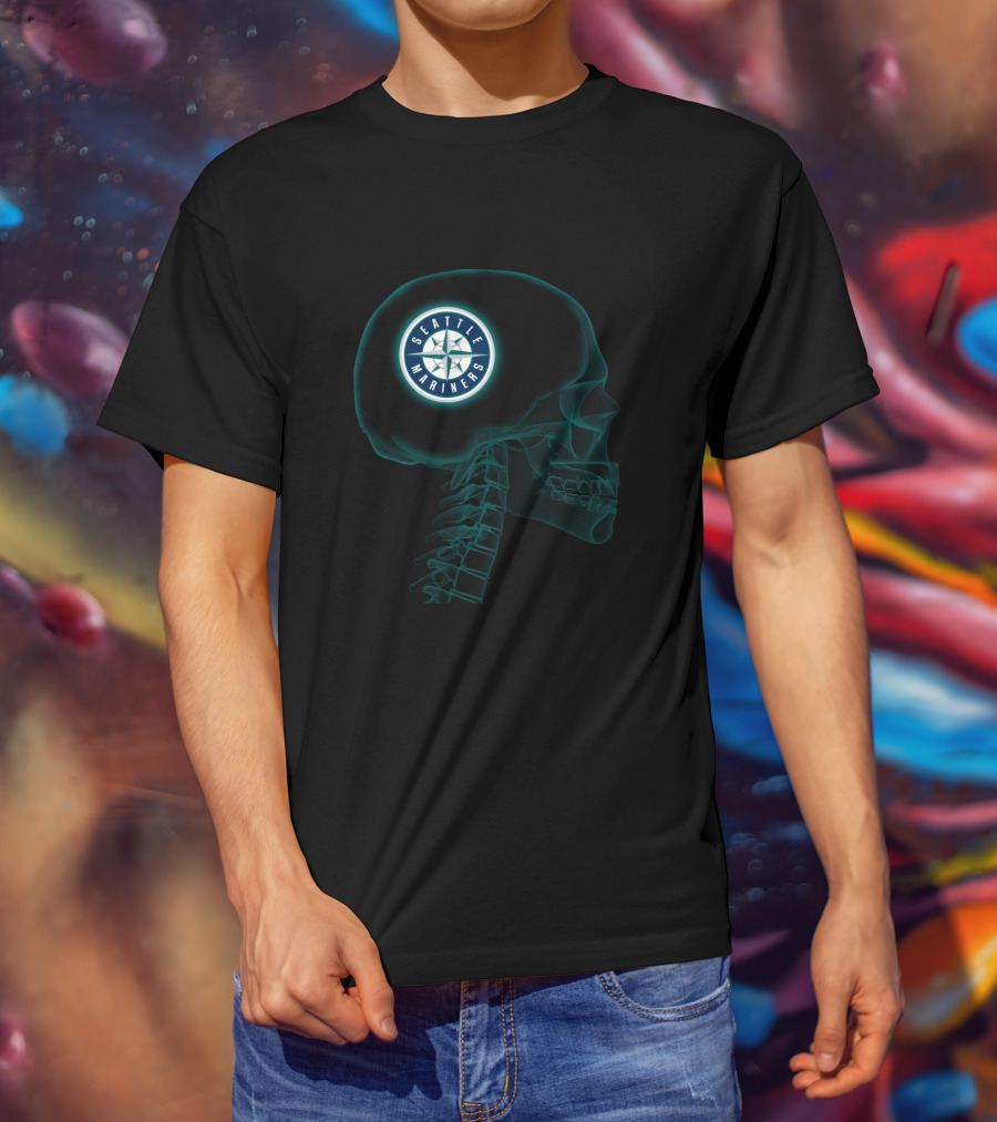 Seattle Mariners Brain Halloween X-Ray Skull T-Shirt