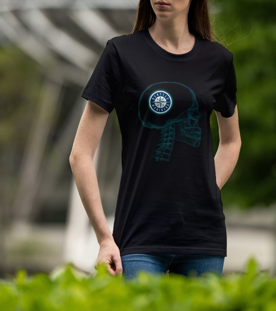 Seattle Mariners Brain Halloween X-Ray Skull T-Shirt