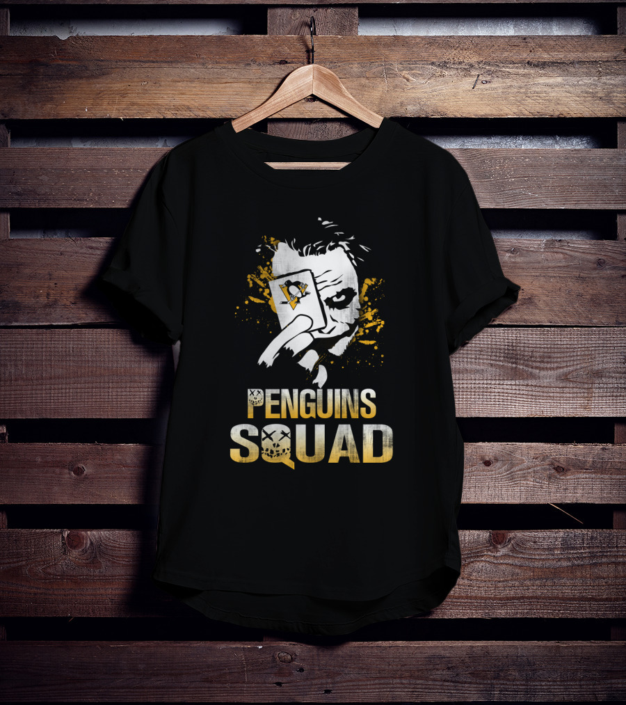 Joker Holding Pittsburgh Penguins Card With Penguins Squad Text T-Shirt