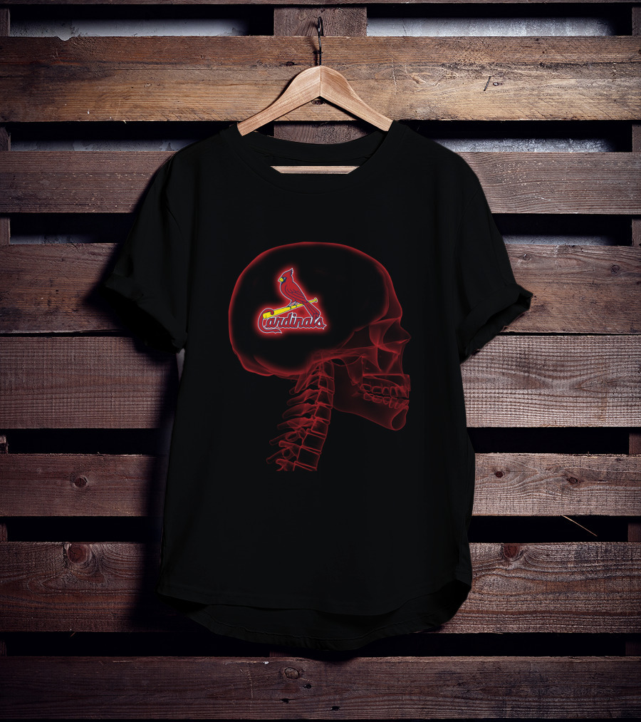 St. Louis Cardinals Logo Neon Skull Halloween Brain T-Shirt