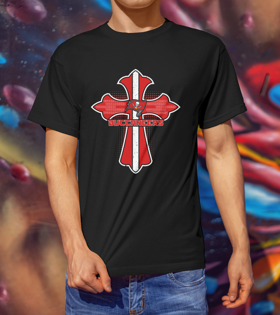 Buccaneers Cross Emblem With Tampa Bay Skull Flag T-Shirt