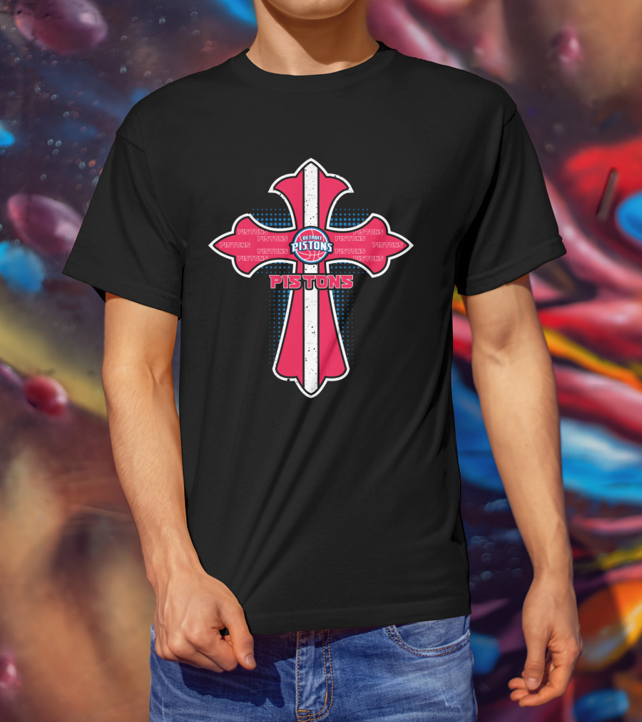 Detroit Pistons Cross Theme For Jesus And Basketball Fans T-Shirt