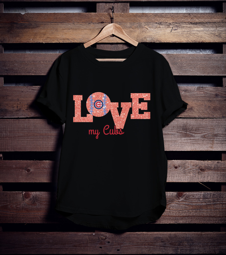 Sparkling Love My Cubs Chicago Cubs Fans Glitter Text T-Shirt
