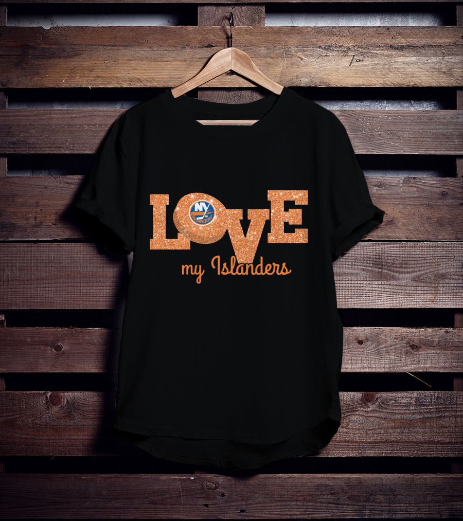 Glitter Love My New York Islanders Fans With Iconic Logo In Bold Orange T-Shirt