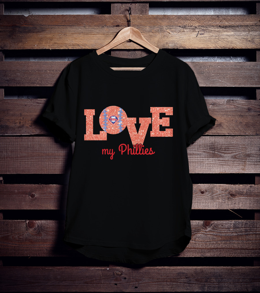 Love My Phillies Glitter Baseball Heart Design For Philadelphia Fans T-Shirt