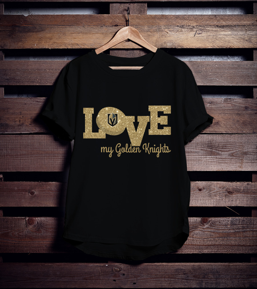 Glitter Love My Golden Knights With Vegas Logo T-Shirt