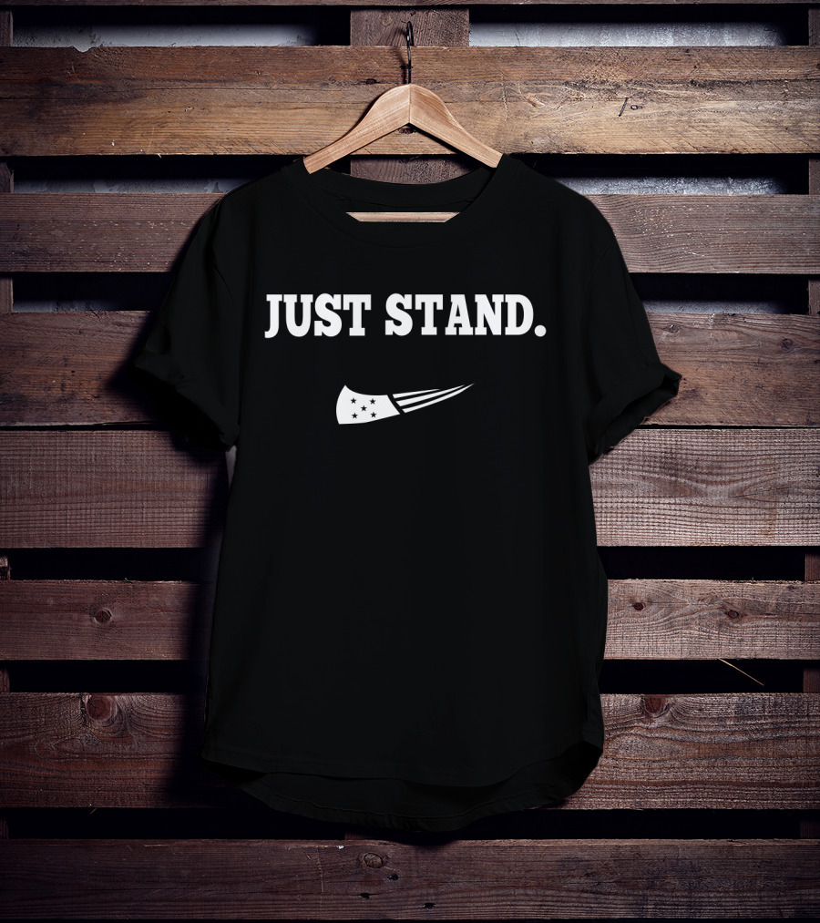 Just Stand Patriotic American Football Motif T-Shirt