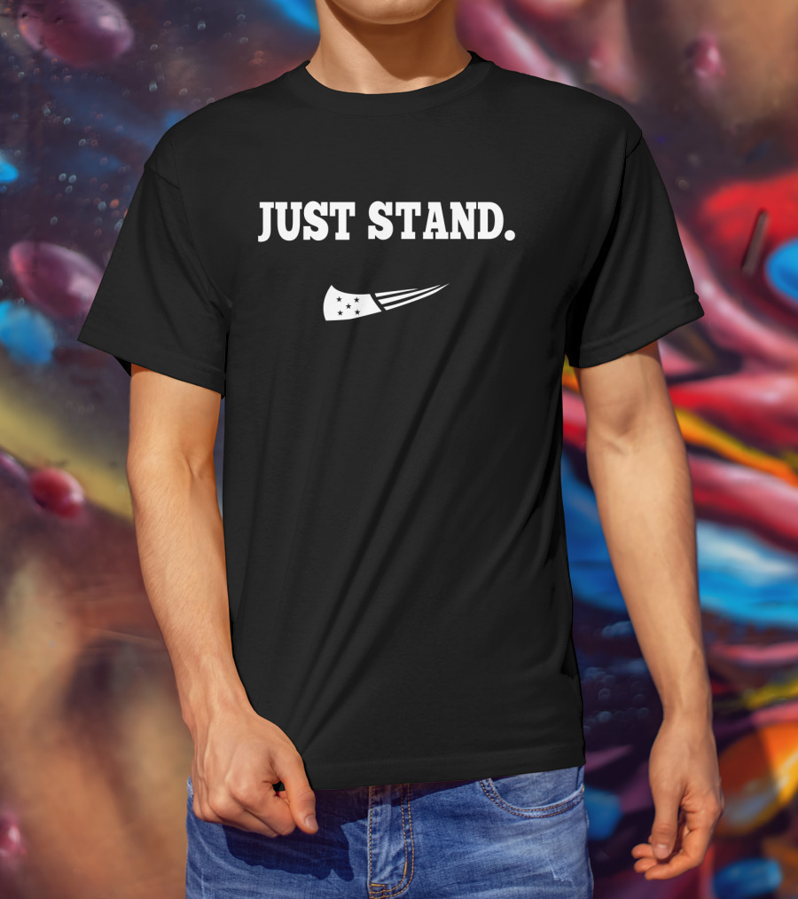 Just Stand Patriotic American Football Motif T-Shirt