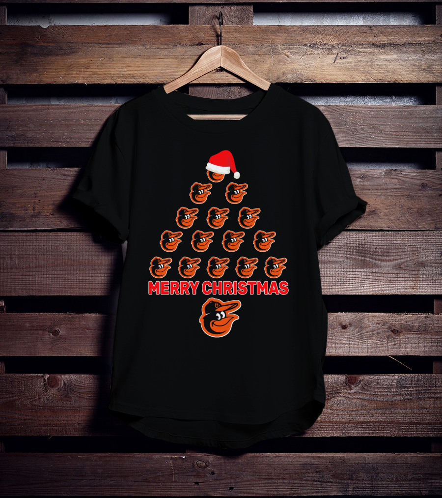 Merry Christmas Baltimore Orioles Fans Festive Logo Tree T-Shirt