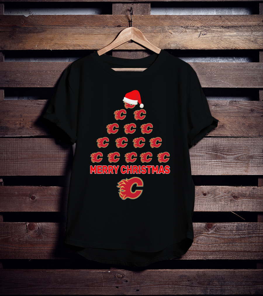 Merry Christmas Calgary Flames Logo Christmas Tree T-Shirt
