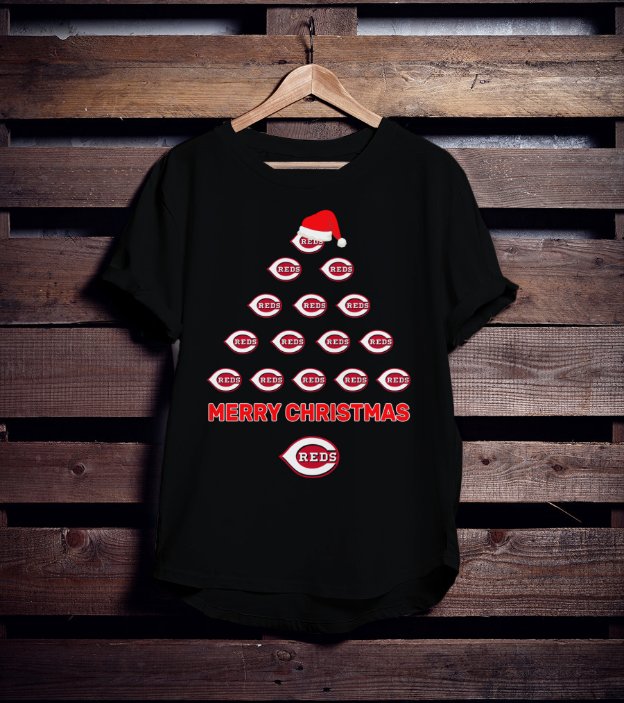 Merry Christmas Cincinnati Reds Logo Tree T-Shirt