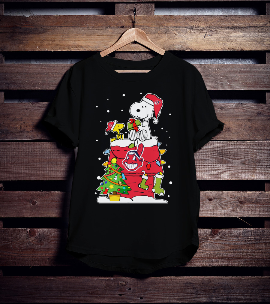Cleveland Indians Christmas Snoopy And Woodstock Holiday Bundle T-Shirt