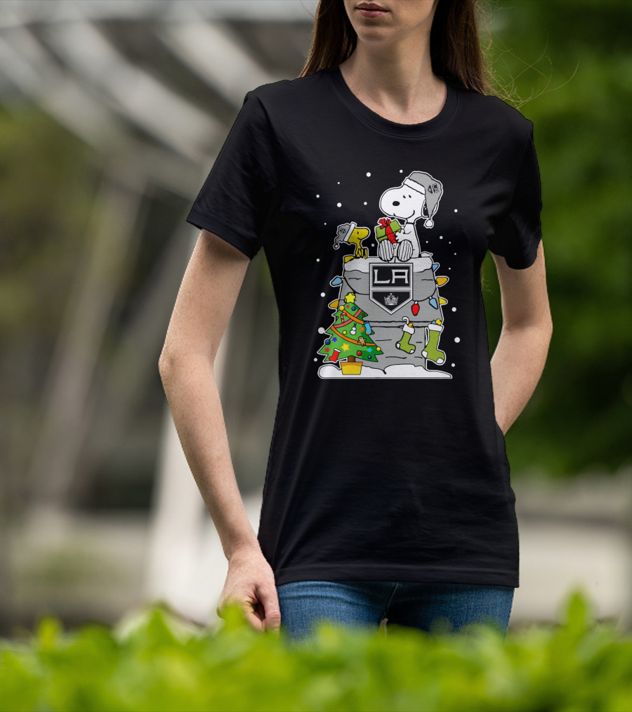 Los Angeles Kings Snoopy Christmas Lights Tree T-Shirt
