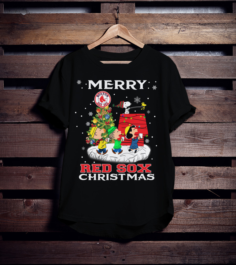 Merry Boston Red Sox Christmas Snoopy Fans Peanuts Holiday Celebration T-Shirt