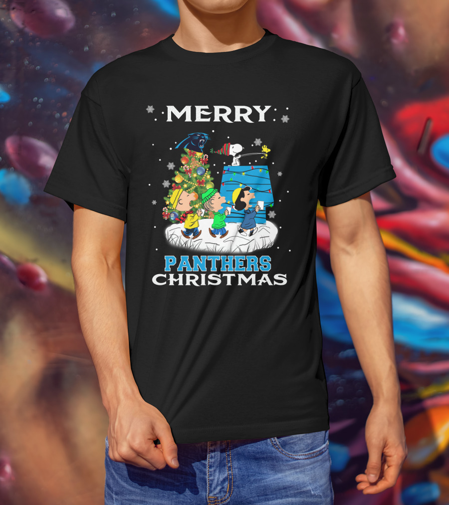 Merry Panther Christmas Carolina Panthers Snoopy Fans T-Shirt