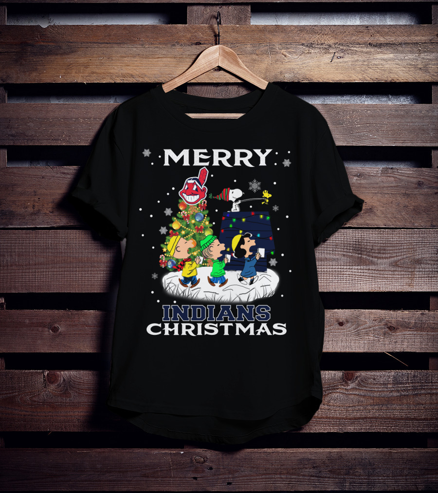 Merry Indians Christmas Snoopy Peanuts Caroling Baseball Holiday T-Shirt