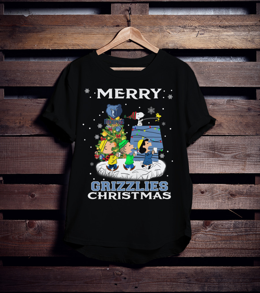 Merry Memphis Grizzlies Christmas Snoopy And Friends Holiday Scene T-Shirt