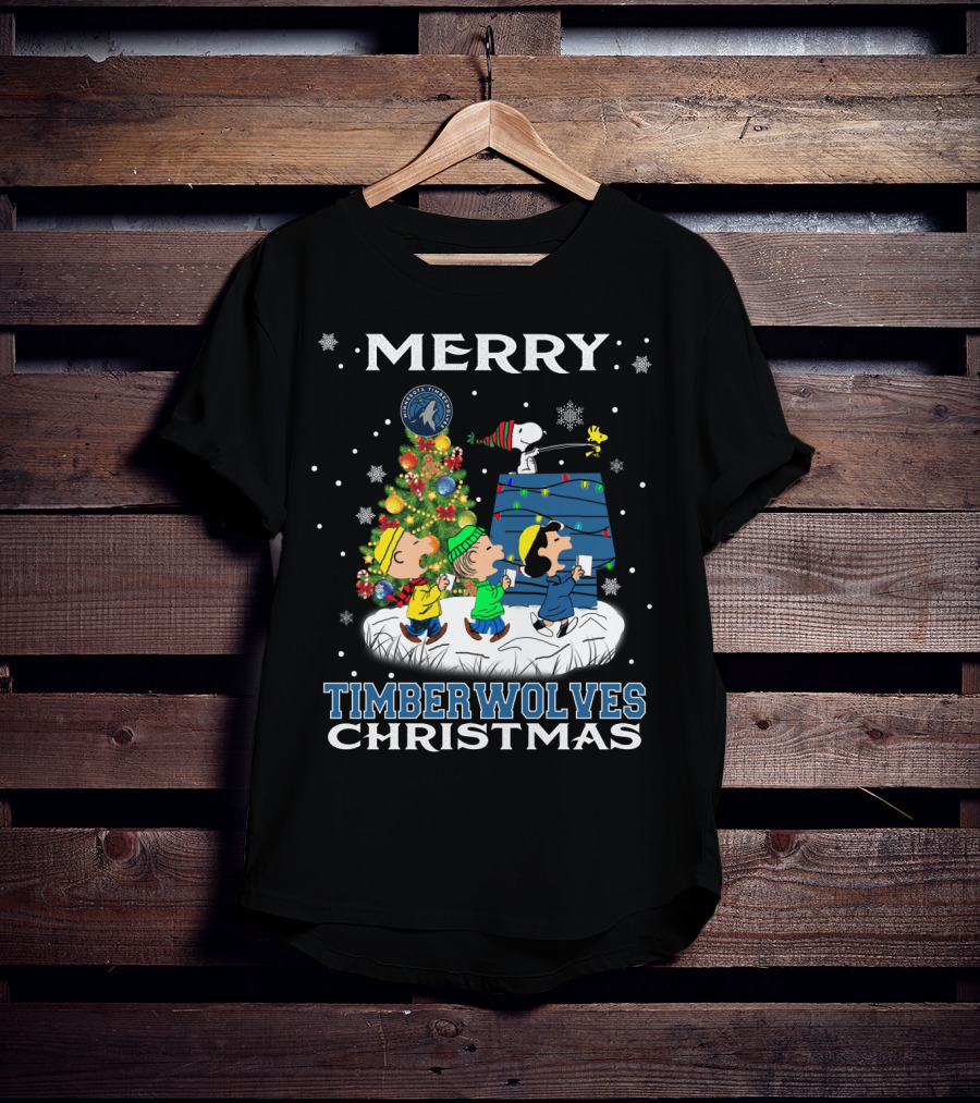 Merry Minnesota Timberwolves Christmas Snoopy And Friends Caroling T-Shirt