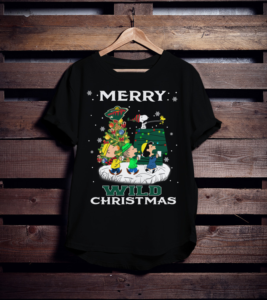 Merry Minnesota Wild Christmas Snoopy Woodstock Charlie Brown Linus Lucy T-Shirt