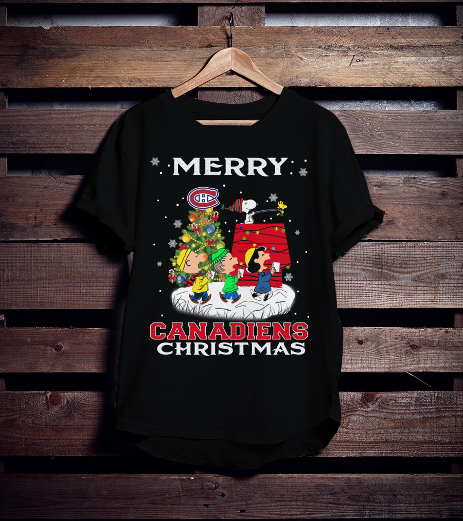 Merry Canadiens Christmas With Snoopy And Friends T-Shirt