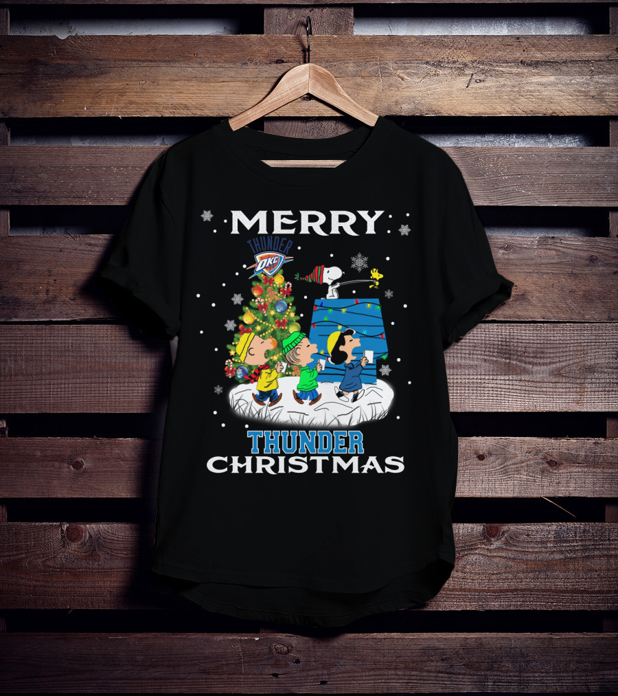 Merry Oklahoma City Thunder Christmas Peanuts Snoopy Choir T-Shirt