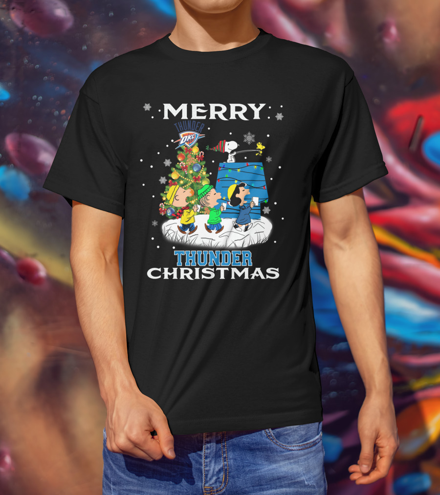 Merry Oklahoma City Thunder Christmas Peanuts Snoopy Choir T-Shirt