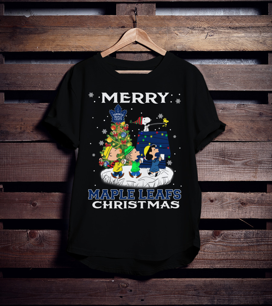 Merry Toronto Maple Leafs Christmas Snoopy And Friends Singing By Tree T-Shirt
