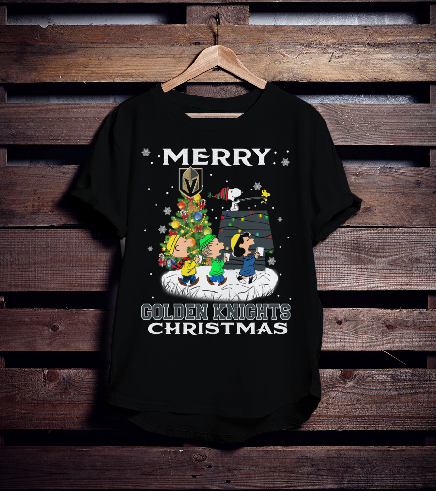Merry Christmas With Vegas Golden Knights Snoopy And Friends T-Shirt
