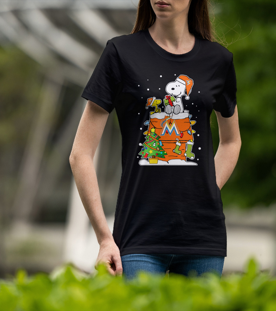 Miami Marlins Snoopy Christmas Peanuts Charlie Brown Winter Holiday T-Shirt