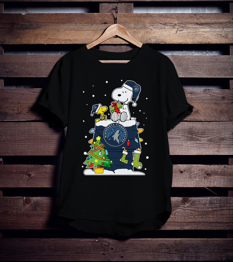 Minnesota Timberwolves Snoopy Christmas Peanuts Holiday Theme T-Shirt