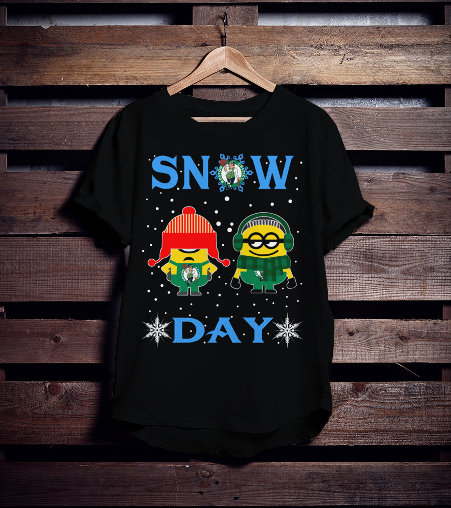 Boston Celtics Snow Day Minions Fans Winter Fun T-Shirt