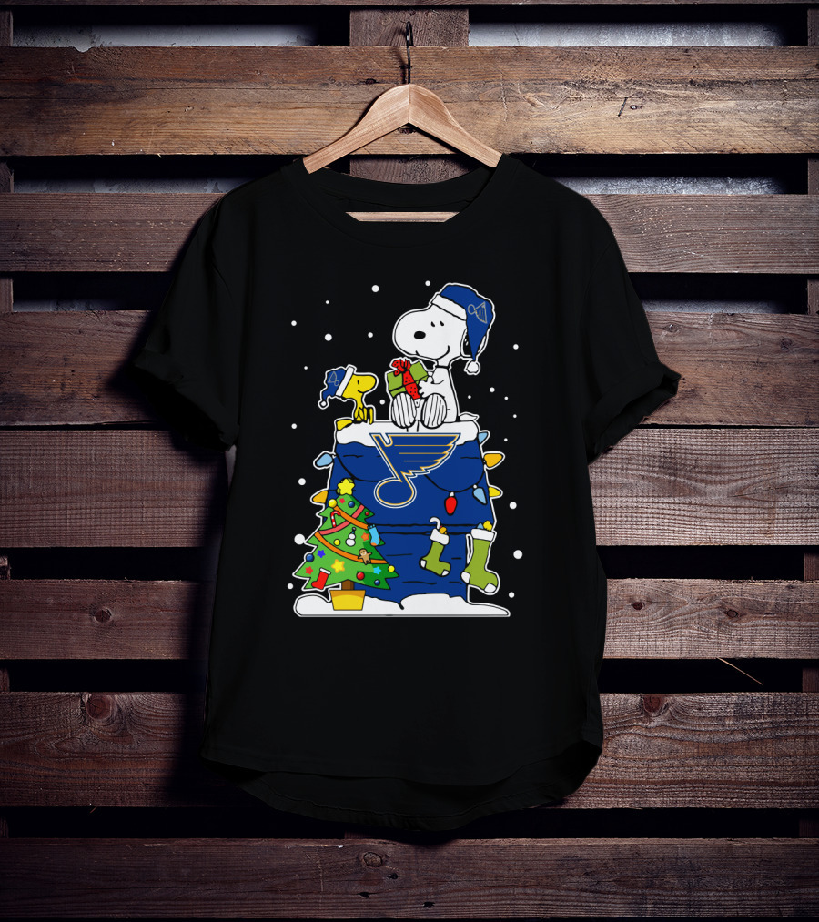 St. Louis Blues Christmas With Snoopy And Woodstock T-Shirt