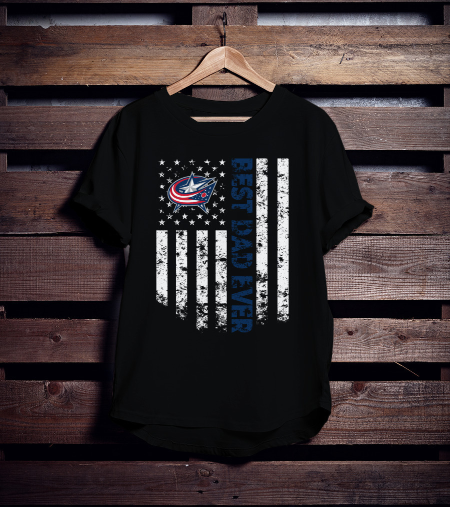 Best Dad Ever Columbus Blue Jackets American Flag Stars And Stripes T-Shirt