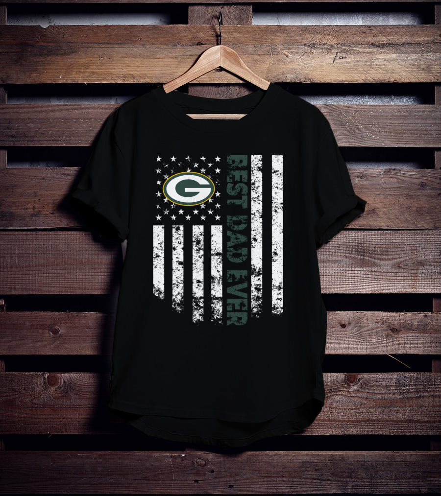 Best Green Bay Packers Dad Ever With American Flag And Team T-Shirt