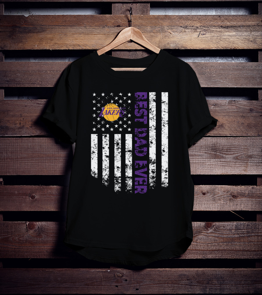 Los Angeles Lakers Best Dad Ever American Flag T-Shirt