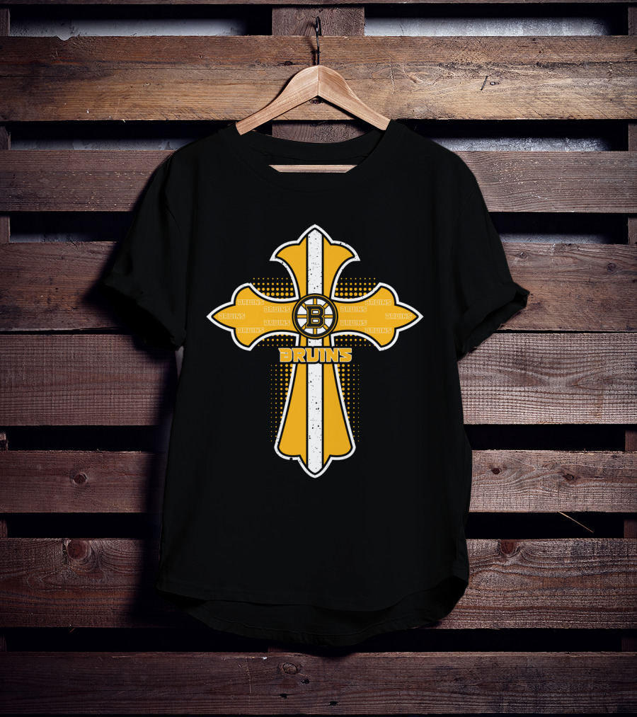 Bruins Cross Design For Jesus And Boston Bruins Fans T-Shirt
