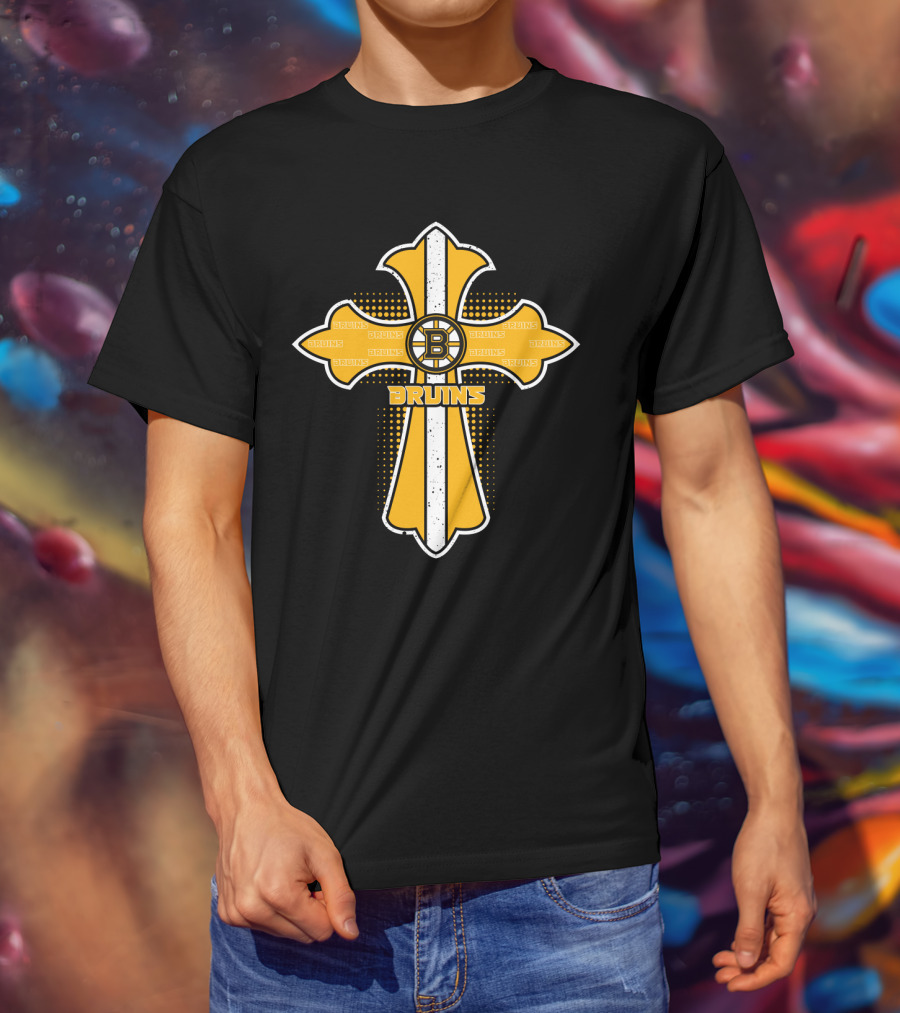 Bruins Cross Design For Jesus And Boston Bruins Fans T-Shirt