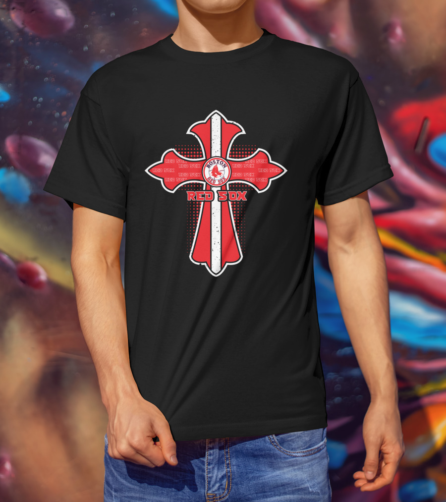 Boston Red Sox Cross Shape Fan Design Red Sox T-Shirt