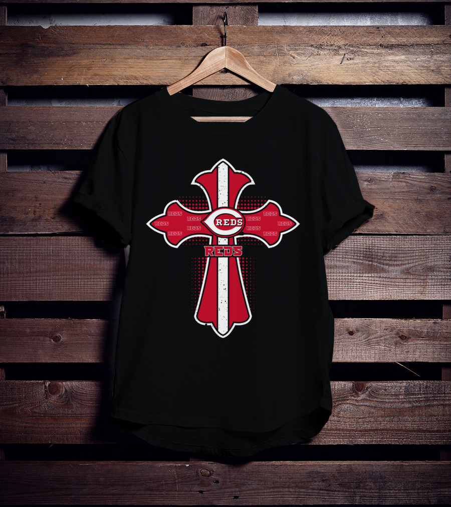 Cross Design Featuring Reds Logo For Cincinnati Reds Fans And Jesus Followers T-Shirt