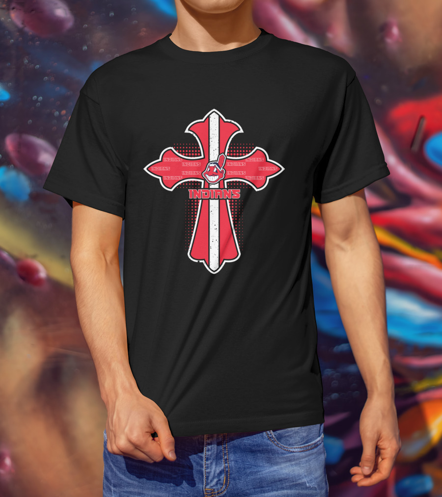 Cross Featuring Indians Logo And Text Indians T-Shirt