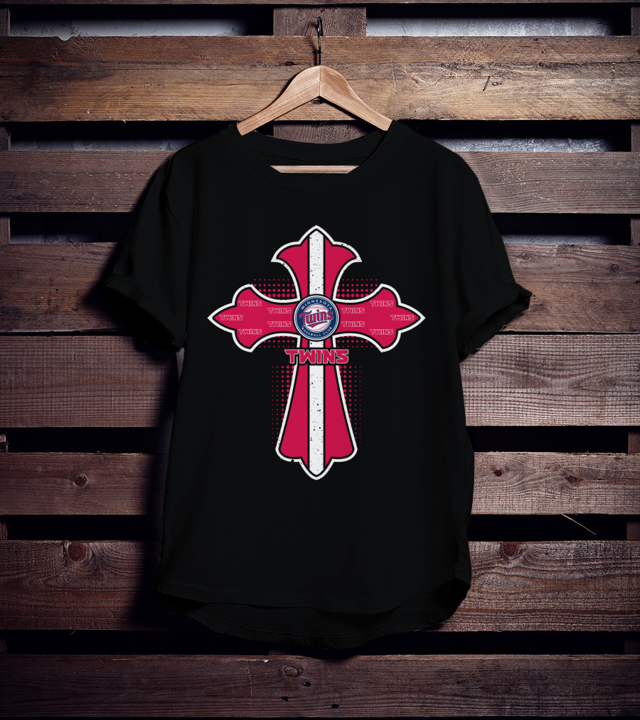 Minnesota Twins Cross With Logo And Team Name Emblem T-Shirt