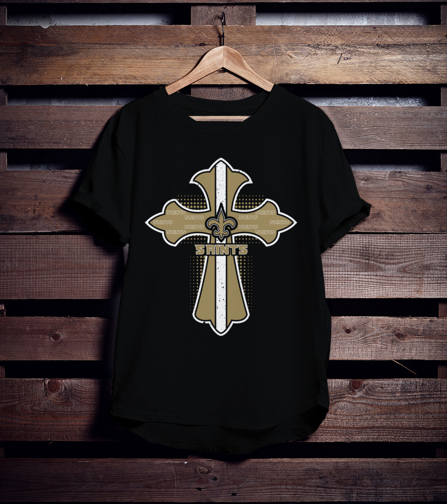 New Orleans Saints Cross With Fleur-De-Lis Symbol For Fans Of Jesus And Football T-Shirt