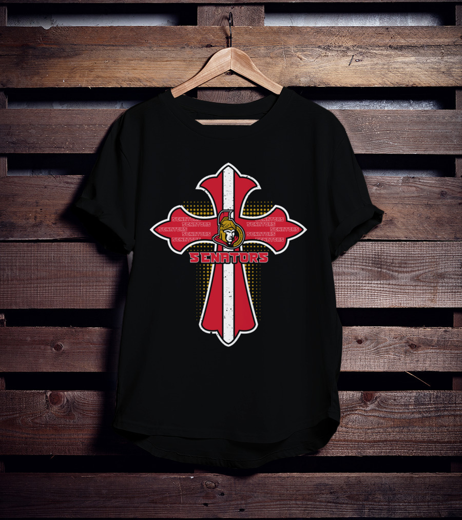 Ottawa Senators Cross Design For Jesus And Hockey Fans T-Shirt