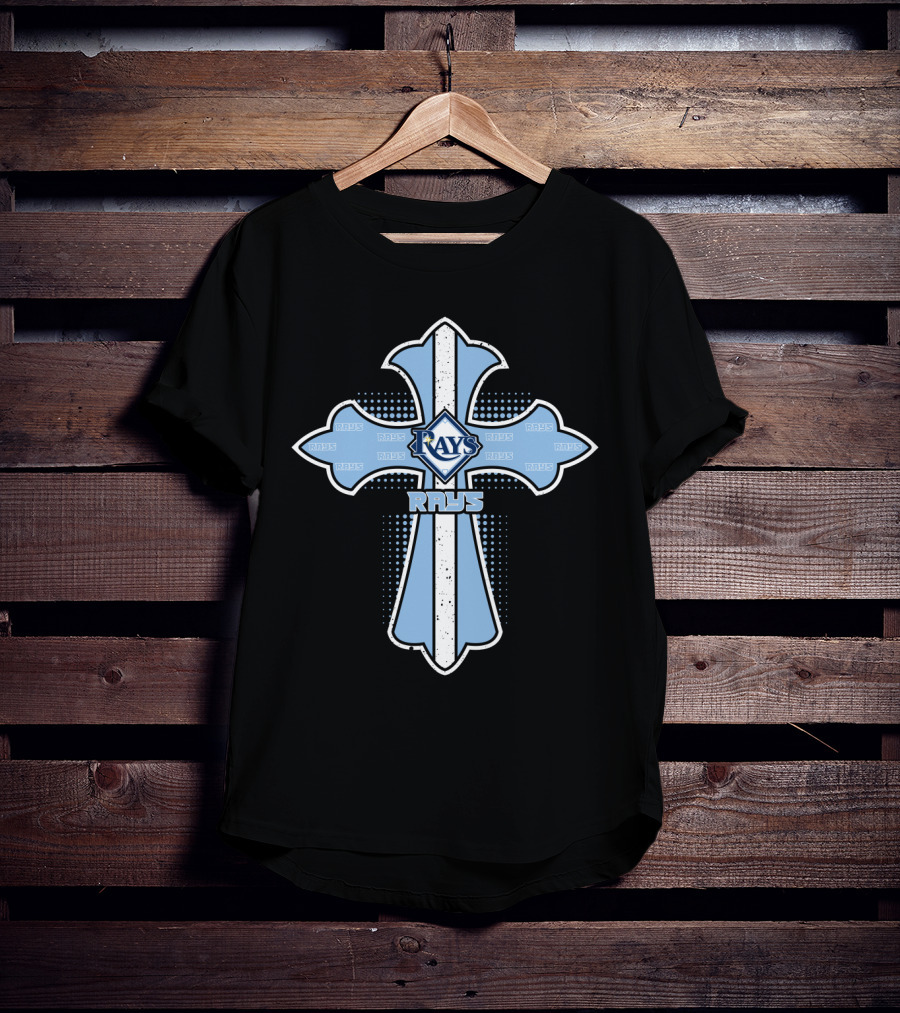 Rays Cross Design Featuring Tampa Bay Rays Text And Logo On Blue Cross T-Shirt