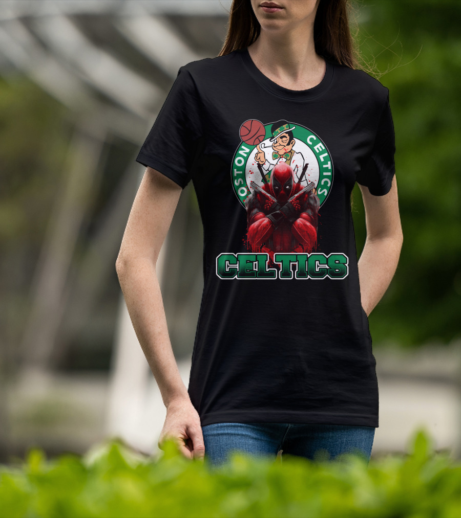 Boston Celtics Deadpool Mashup Crossover Fan T-Shirt