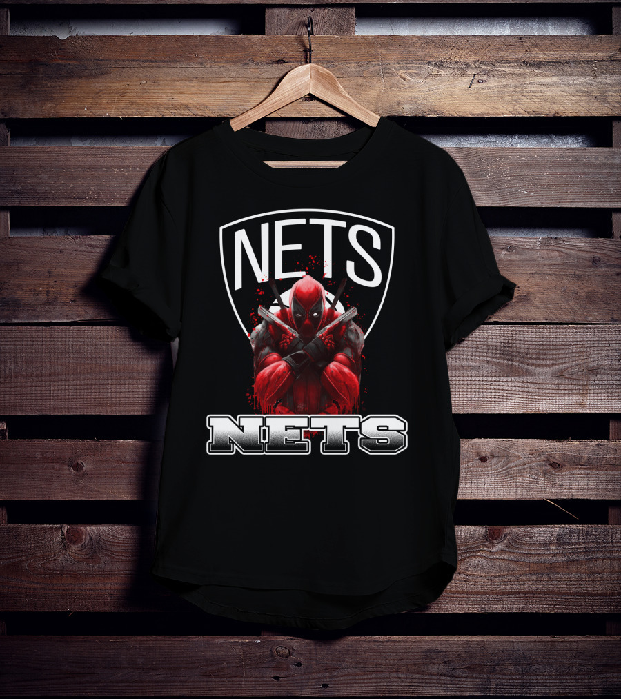 Brooklyn Nets Deadpool Crossover Fans Basketball And Comics T-Shirt