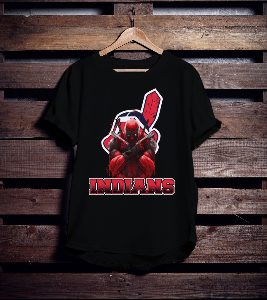 Indians Deadpool Crossover With Baseball Feather T-Shirt