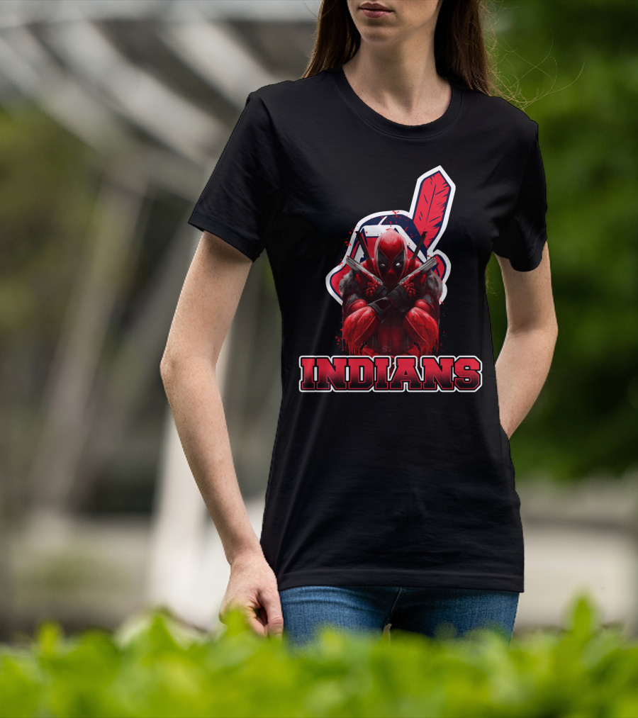 Indians Deadpool Crossover With Baseball Feather T-Shirt