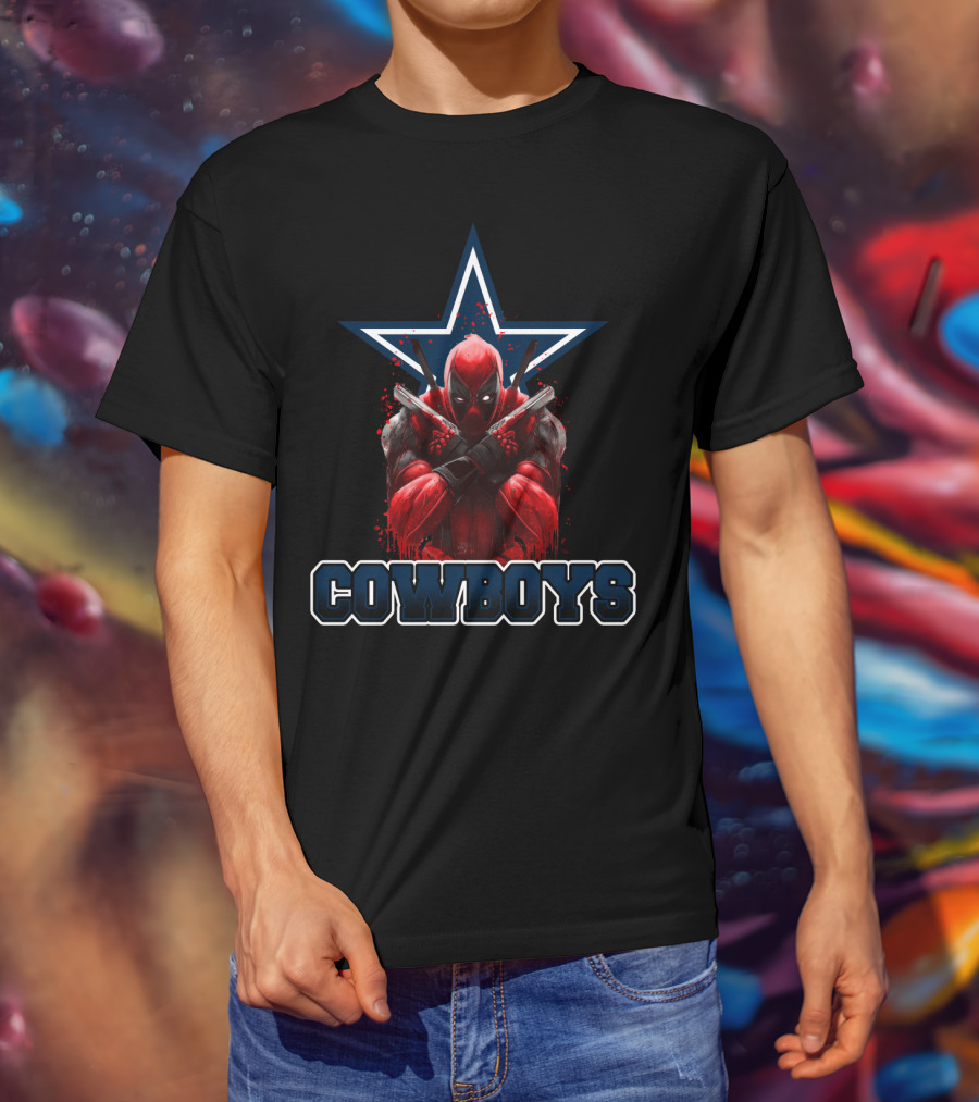 Cowboys Deadpool Crossover With Dallas Star And Bold Typography T-Shirt